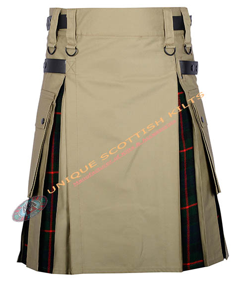 Handmade Gun Modern Tartan Utility Kilt With Khaki Cotton Hybrid - Image 2