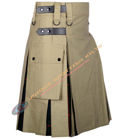 Handmade Gun Modern Tartan Utility Kilt With Khaki Cotton Hybrid