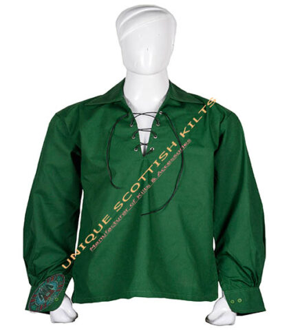 Handmade Scottish Jacobite Green Ghillie Kilt Shirt Custom Made