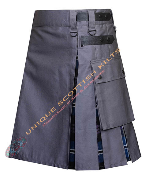 Scottish Handmade Heritage of Scotland Tartan Utility Kilt Grey Cotton Hybrid - Image 3