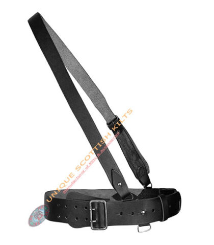 British Military Sam Browne Belt With Crossover Shoulder Strap Black with Silver