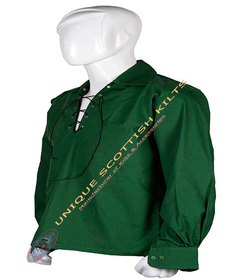 Handmade Scottish Jacobite Green Ghillie Kilt Shirt Custom Made - Image 2