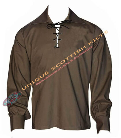 Handmade Scottish Jacobite Brown Ghillie Kilt Shirt Custom Made