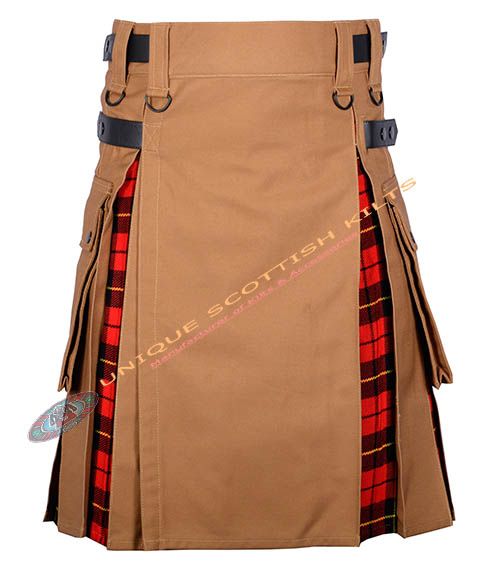 5 Handmade Wallace Tartan With Camel Canvas Cotton Utility Hybrid Kilt