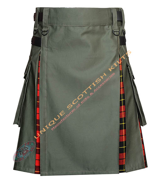 Handmade Wallace Tartan Utility Kilt Olive Green Cotton Hybrid - Image 2