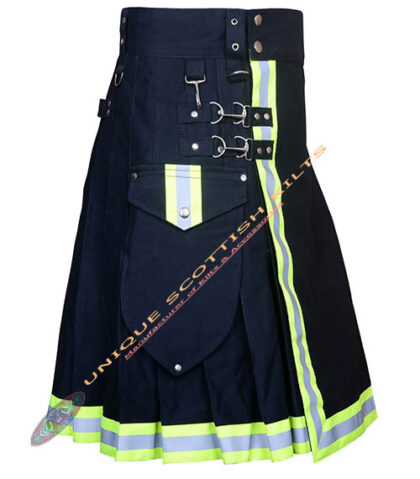 Handmade Firefighter Black Cotton Fire Department Utility Kilt
