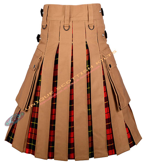6 Handmade Wallace Tartan With Camel Canvas Cotton Utility Hybrid Kilt - Image 2
