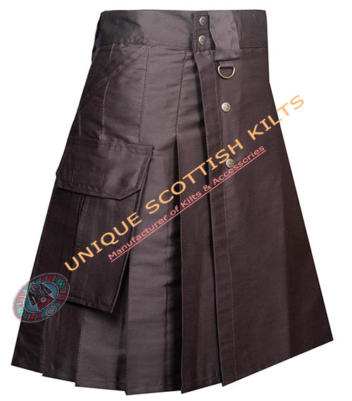 Brown Cotton Utility Kilt Tactical Style Kilt - Image 2