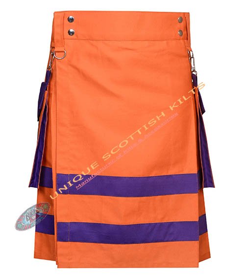 Handmade Firefighter Orange & Purple Cotton Fire Department Utility Kilt - Image 2