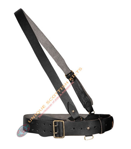 British Military Sam Browne Belt With Crossover Shoulder Strap Black with Gold