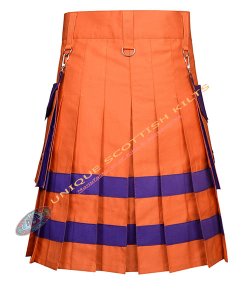 Handmade Firefighter Orange & Purple Cotton Fire Department Utility Kilt - Image 4