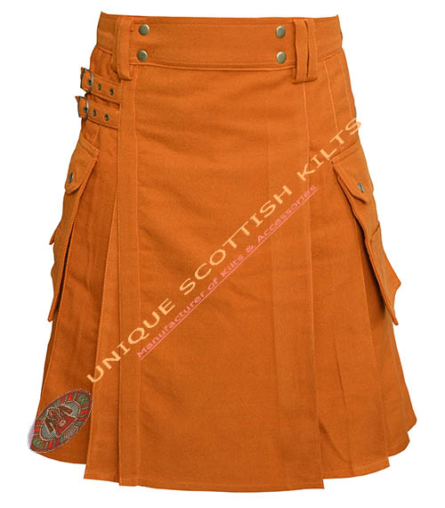 Saffron Gold Tartan Utility Kilt With Adjustable Buckles - Image 2
