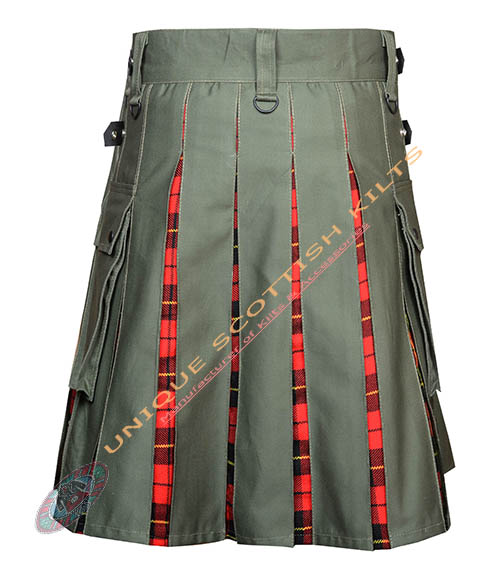 Handmade Wallace Tartan Utility Kilt Olive Green Cotton Hybrid - Image 4