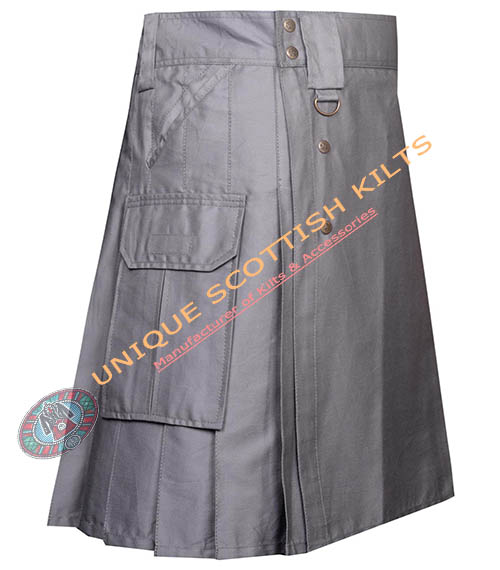 Grey Cotton Utility Kilt Tactical Style Kilt - Image 2