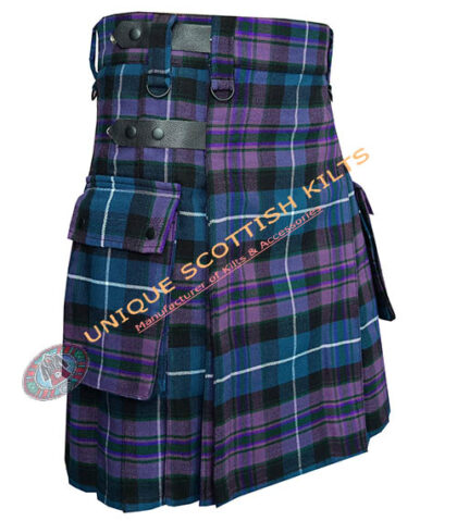 pride of scotland tartan utility kilt with adjustable leather straps