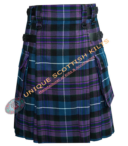 pride of scotland tartan utility kilt with adjustable leather straps