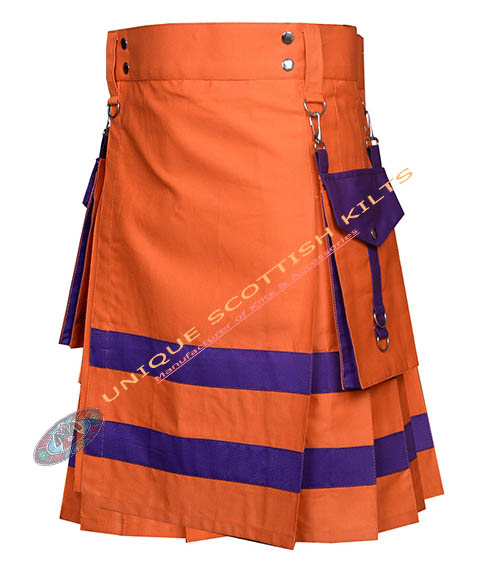 Handmade Firefighter Orange & Purple Cotton Fire Department Utility Kilt - Image 3