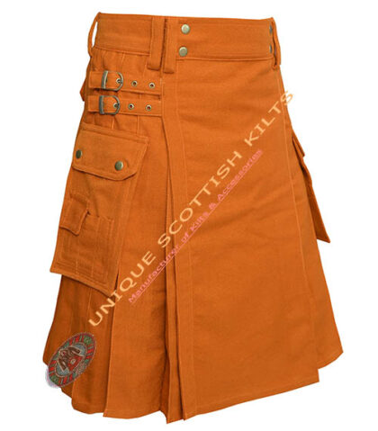 Saffron Gold Tartan Utility Kilt With Adjustable Buckles