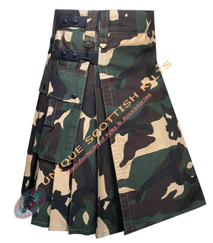 Scottish Handmade Military camo Utility Kilt With Removeable Pockets