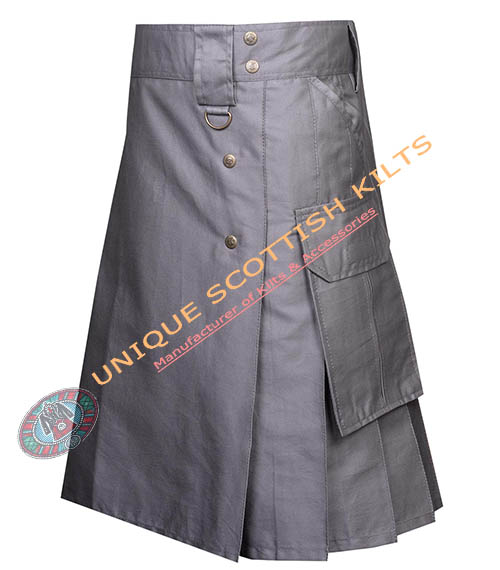Grey Cotton Utility Kilt Tactical Style Kilt - Image 3
