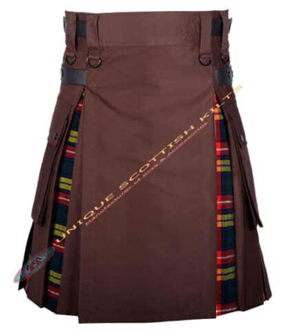 Brown Cotton With Buchanan Tartan Hybrid Utility Kilt