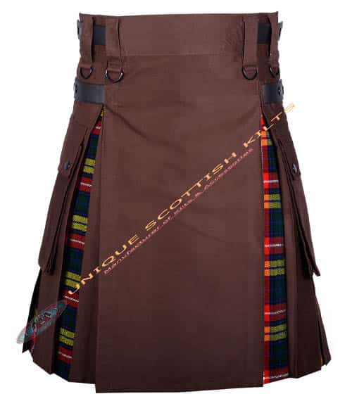 1 Brown Cotton With Buchanan Tartan Hybrid Utility Kilt