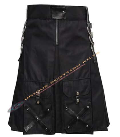 Black Gothic Cotton Utility Kilt