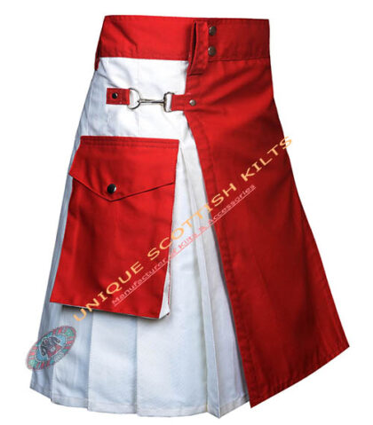 Scottish Handmade Utility Kilt For Men Red & White Utility Christmas Hybrid Kilt