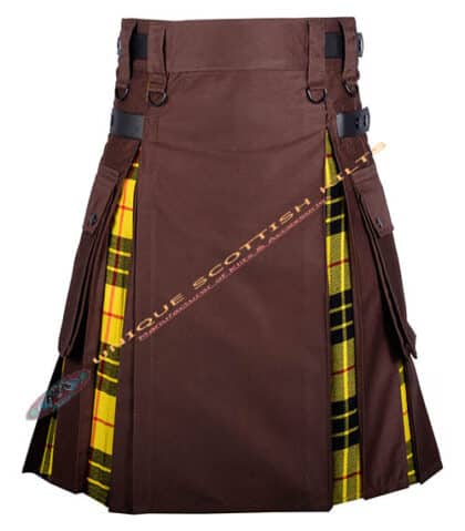 Brown Cotton With Macleod of Lewis Tartan Hybrid Utility Kilt