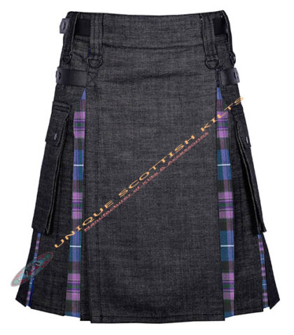 Black Denim With Pride of Scotland Tartan Hybrid Utility Kilt