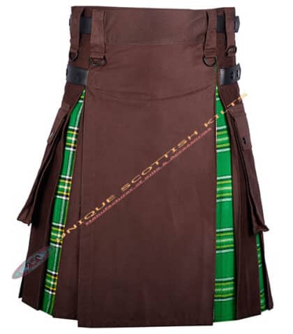 Brown Cotton With Irish Tartan Hybrid Utility Kilt