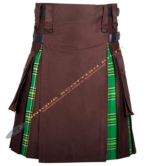 13 Brown Cotton With Irish Tartan Hybrid Utility Kilt
