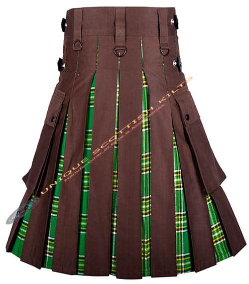 14 Brown Cotton With Irish Tartan Hybrid Utility Kilt - Image 2