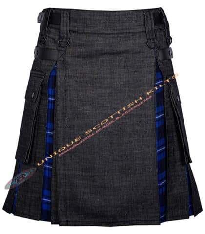 Black Denim With American Patriot Tartan Hybrid Utility Kilt