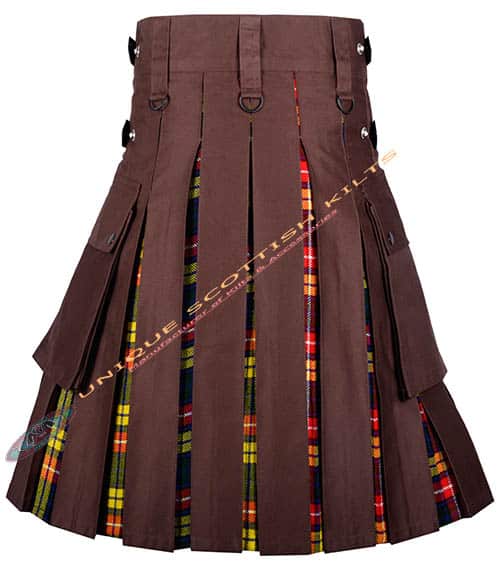 2 Brown Cotton With Buchanan Tartan Hybrid Utility Kilt - Image 2
