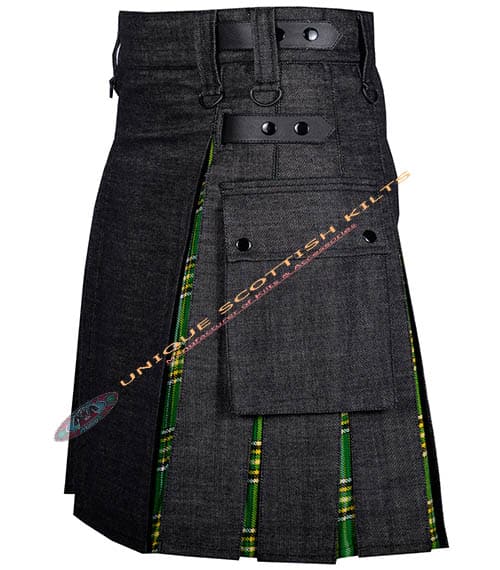 Black Denim With Irish Tartan Hybrid Utility Kilt - Image 3