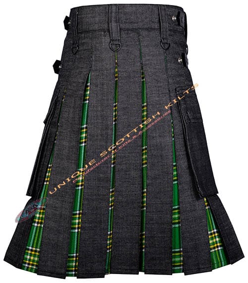 Black Denim With Irish Tartan Hybrid Utility Kilt - Image 2