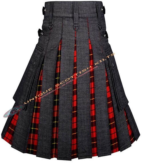 Black Denim With Wallace Tartan Hybrid Utility Kilt - Image 2