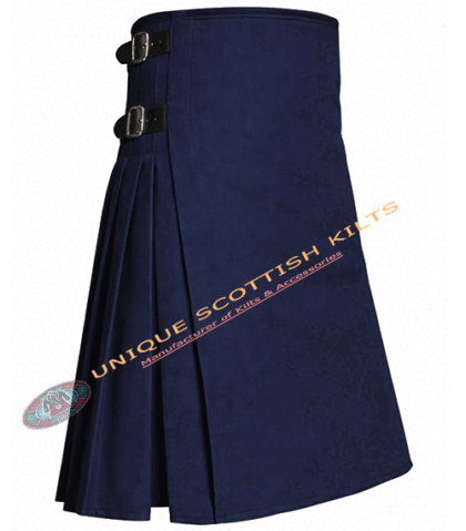 Handmade Traditional 8 Yard Navy Blue Wool Kilt