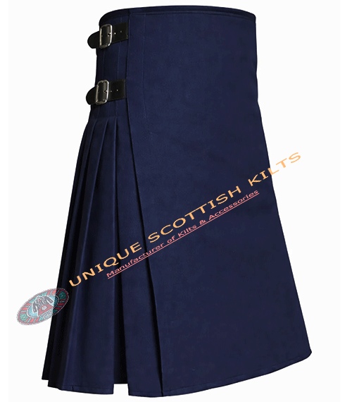 Handmade Traditional 8 Yard Navy Blue Wool Kilt