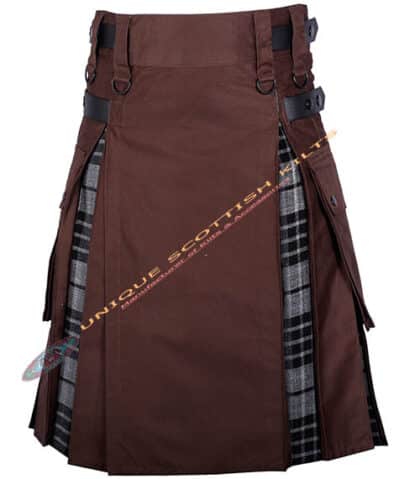 Brown Cotton With Grey Watch Tartan Hybrid Utility Kilt