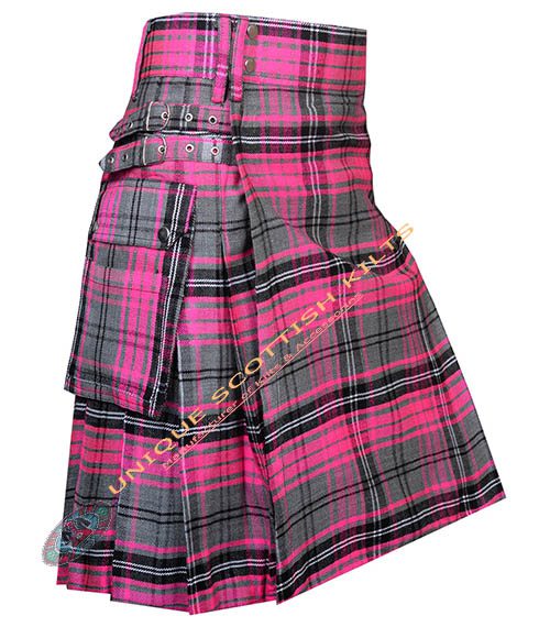 alisa pink tartan utility kilt with adjustable buckles alisa pink tartan utility kilt with adjustable buckles