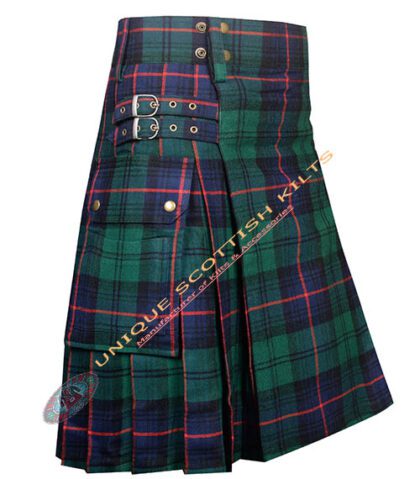 armstrong modern tartan utility kilt with adjustable buckles