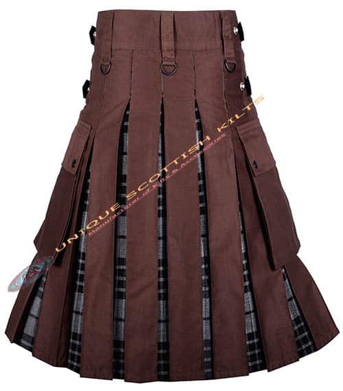 6 Brown Cotton With Grey Watch Tartan Hybrid Utility Kilt - Image 2