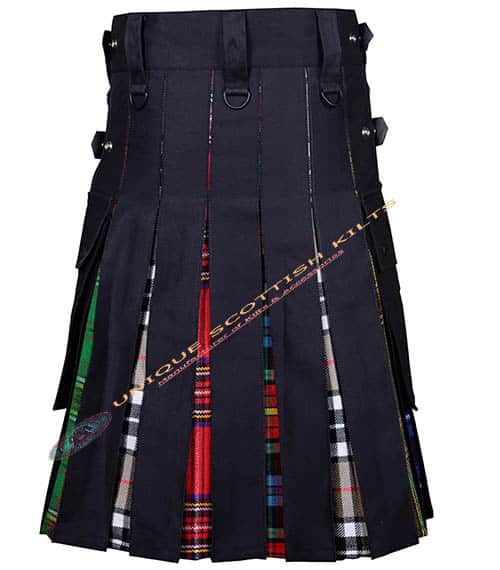6 LGBT Tartan Gay Pride Utility Hybrid Kilt Black Cotton With Adjustable Leather Straps - Image 2