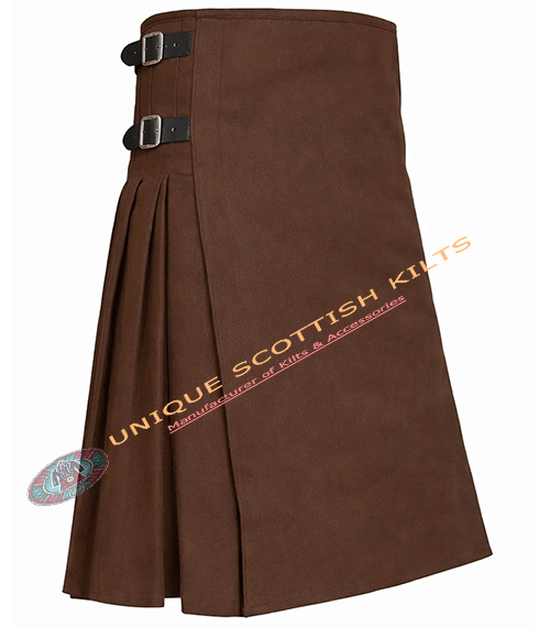 Handmade Traditional 8 Yard Brown Wool Kilt