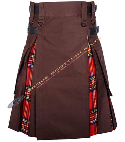 Brown Cotton With Royal Stewart Tartan Hybrid Utility Kilt