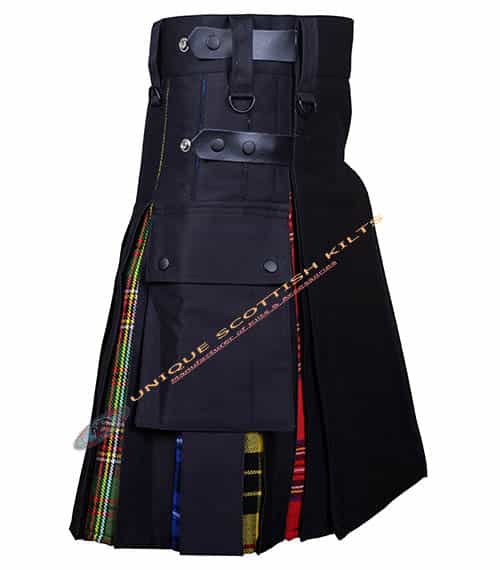 7 LGBT Tartan Gay Pride Utility Hybrid Kilt Black Cotton With Adjustable Leather Straps - Image 3