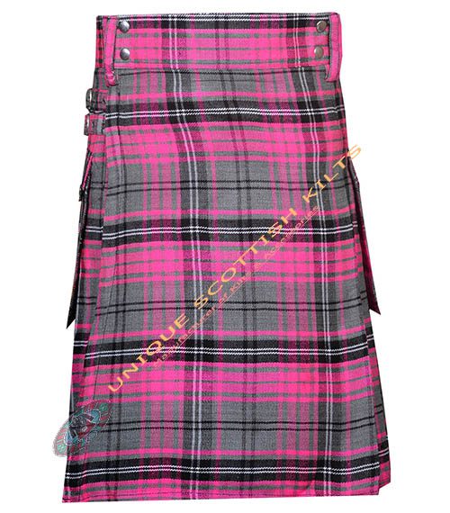 alisa pink tartan utility kilt with adjustable buckles alisa pink tartan utility kilt with adjustable buckles