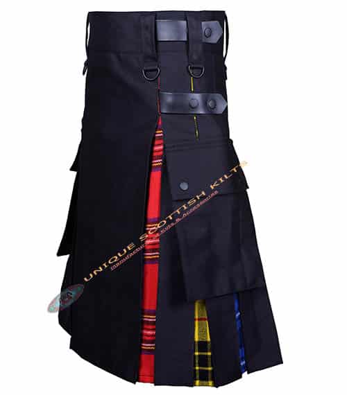 8 LGBT Tartan Gay Pride Utility Hybrid Kilt Black Cotton With Adjustable Leather Straps - Image 4